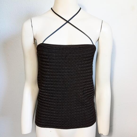 Armani Collezioni Silk Knit Top NEW Brown M * 8 Camisole Spaghetti Straps Crop - Picture 2 of 8